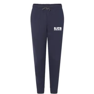 Navy Blue Fleece Jogger Sweat Pant with SJCS Block Logo in White Ink