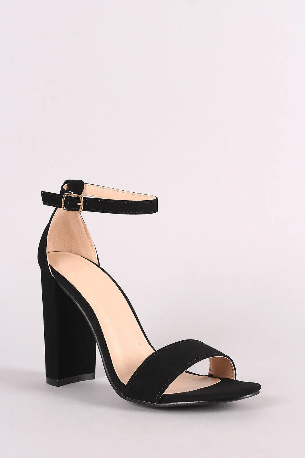 Nubuck Ankle Strap Open Toe Chunky Heel