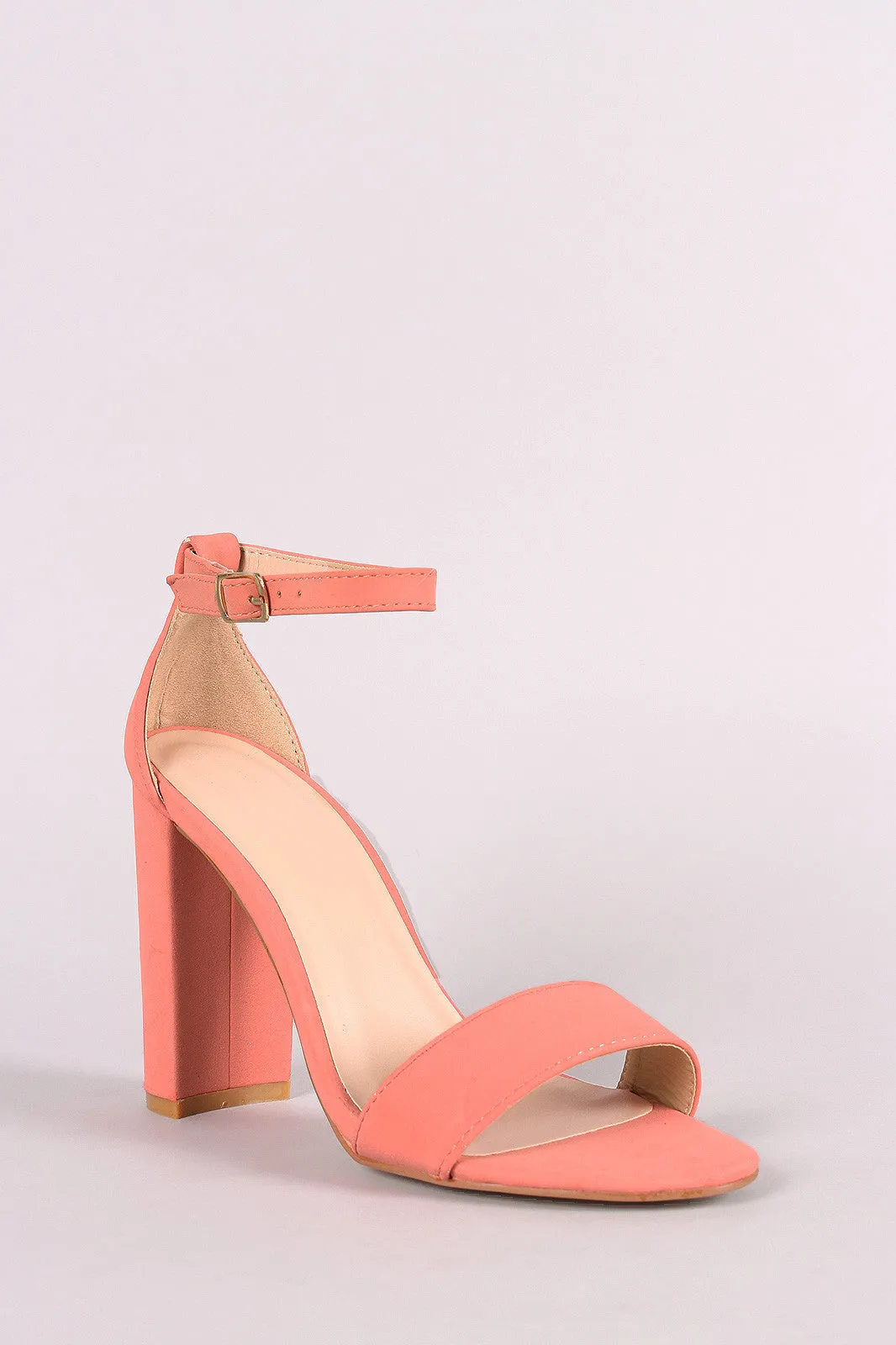 Nubuck Ankle Strap Open Toe Chunky Heel