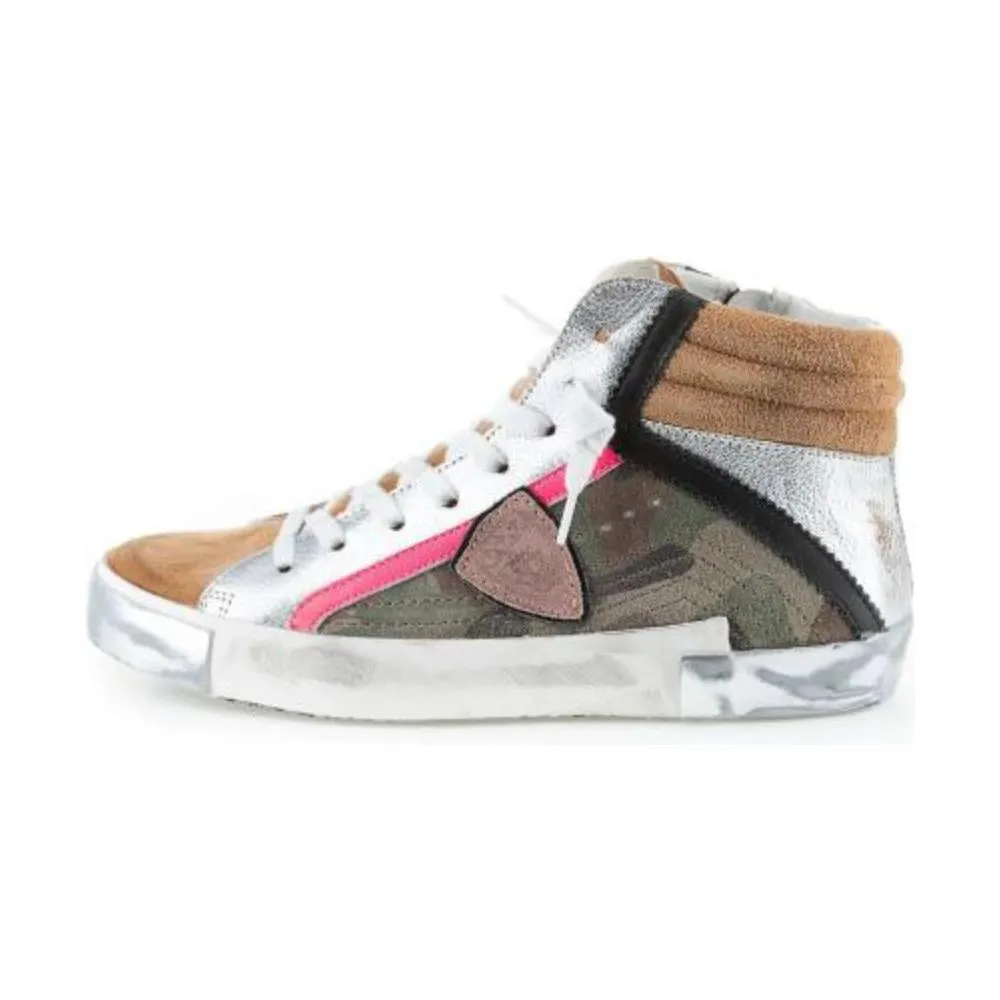 Philippe Model Army Green High-Top Sneakers with Leather Accents