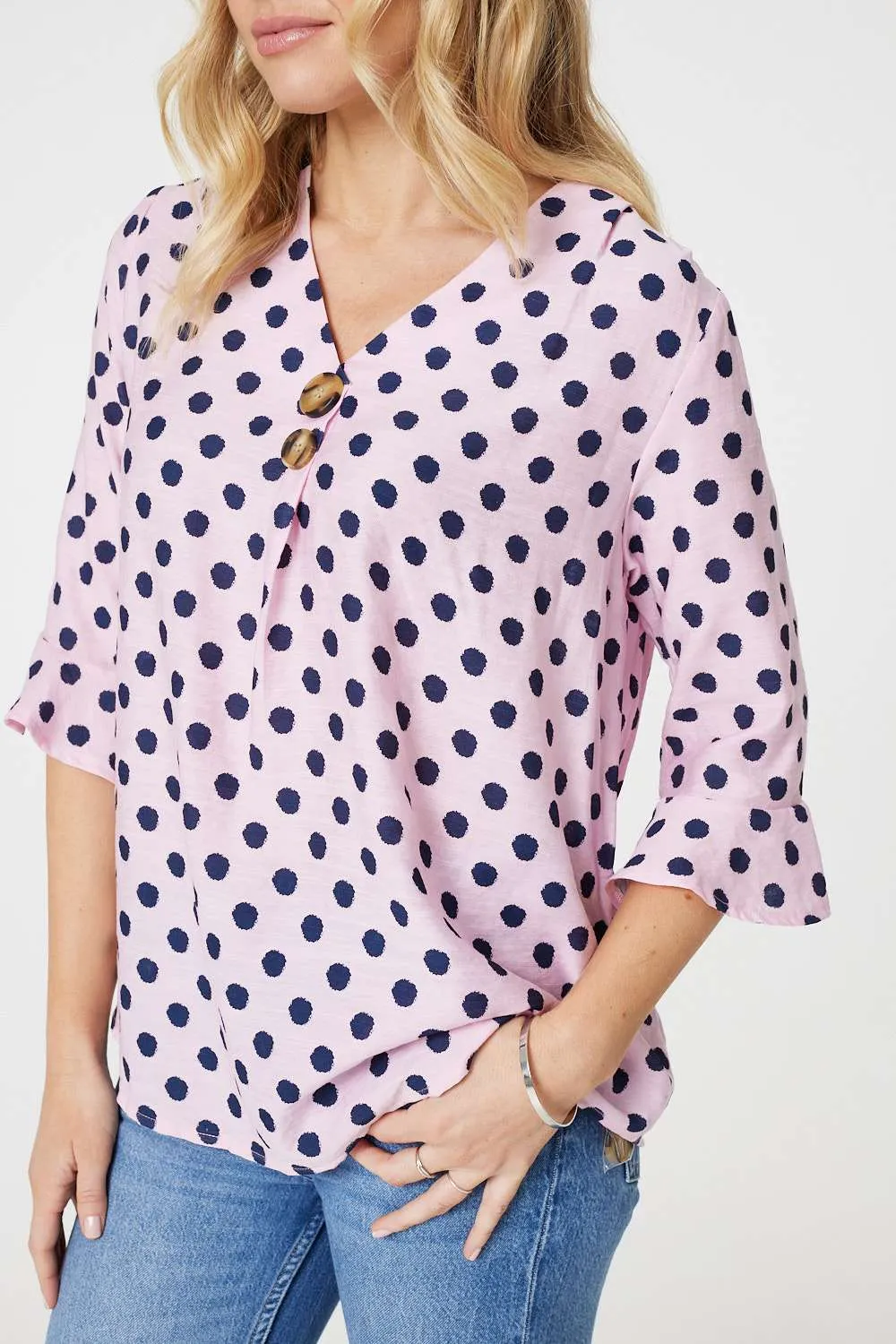 Polka Dot 3/4 Sleeve Blouse