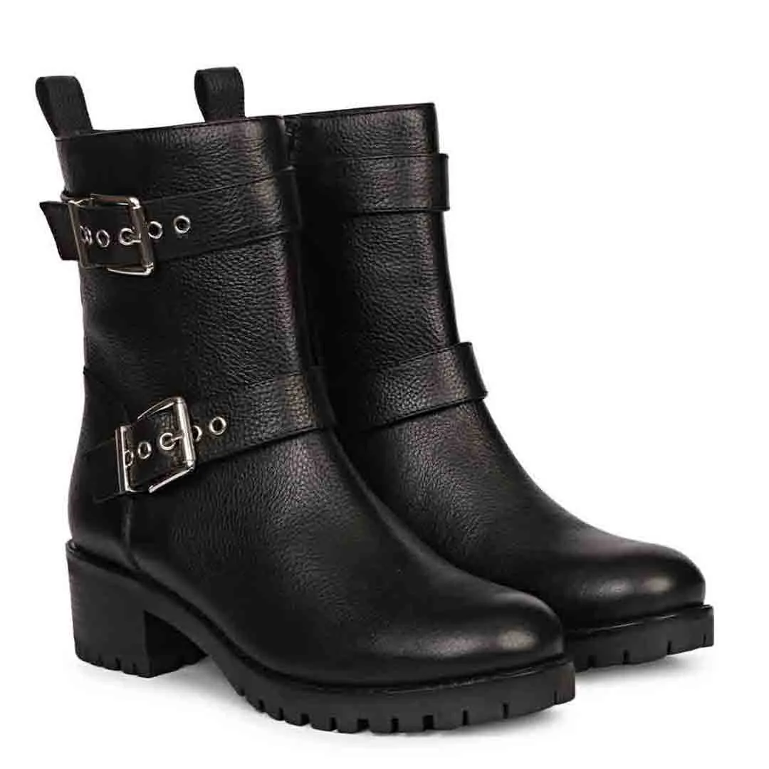 Saint Erika Black Leather High Ankle Boots