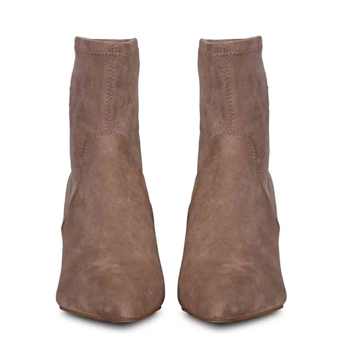 Saint Jemima Taupe Stretch Suede Kitten Heel Ankle Boots