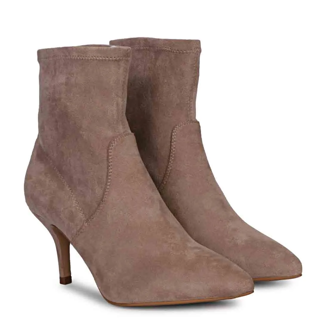 Saint Jemima Taupe Stretch Suede Kitten Heel Ankle Boots