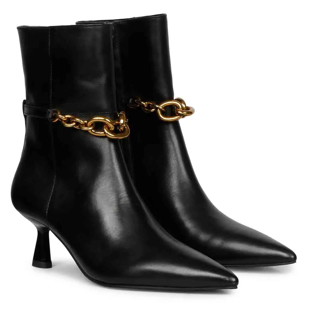 Saint Peony Chain Embellished Black Ankle boots