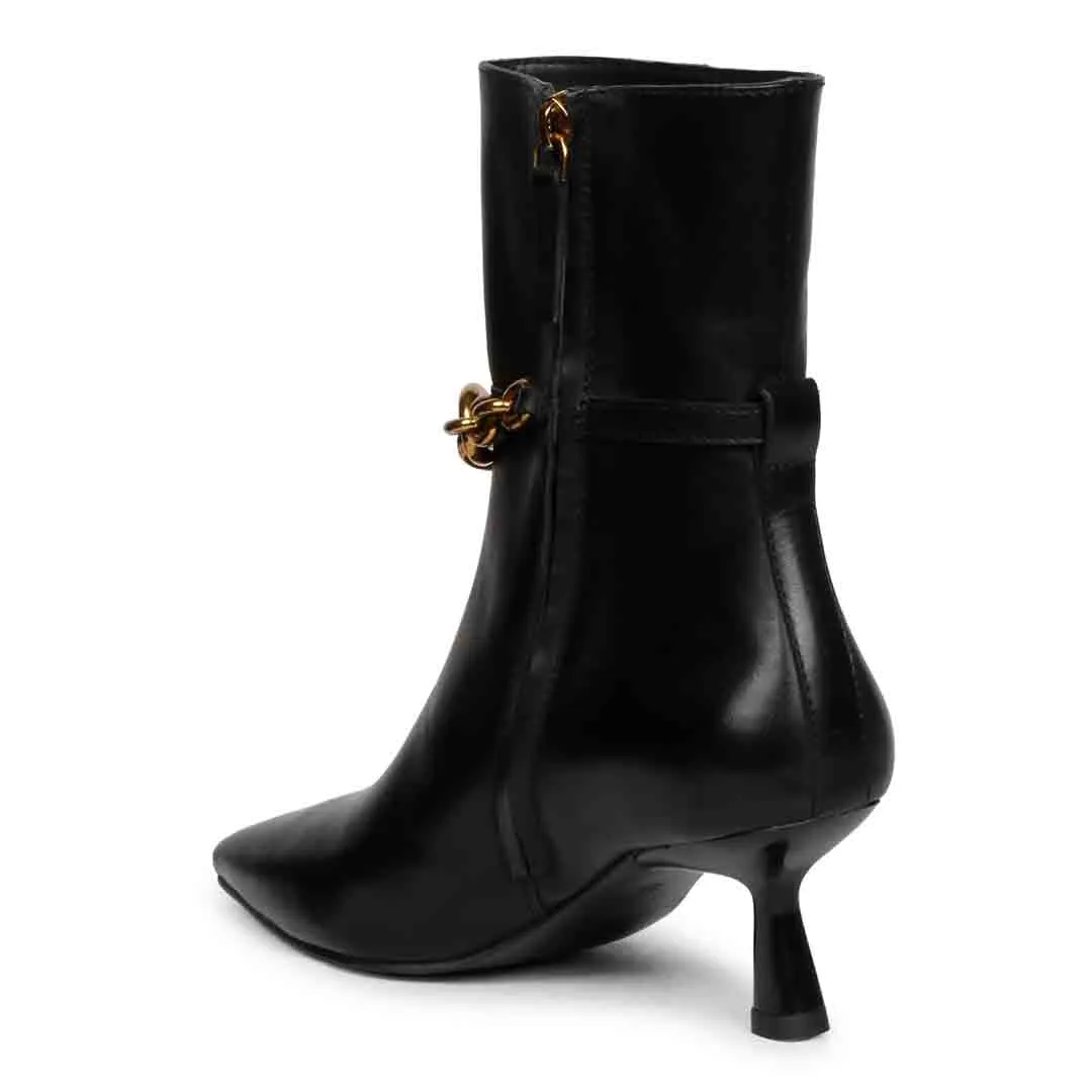 Saint Peony Chain Embellished Black Ankle boots