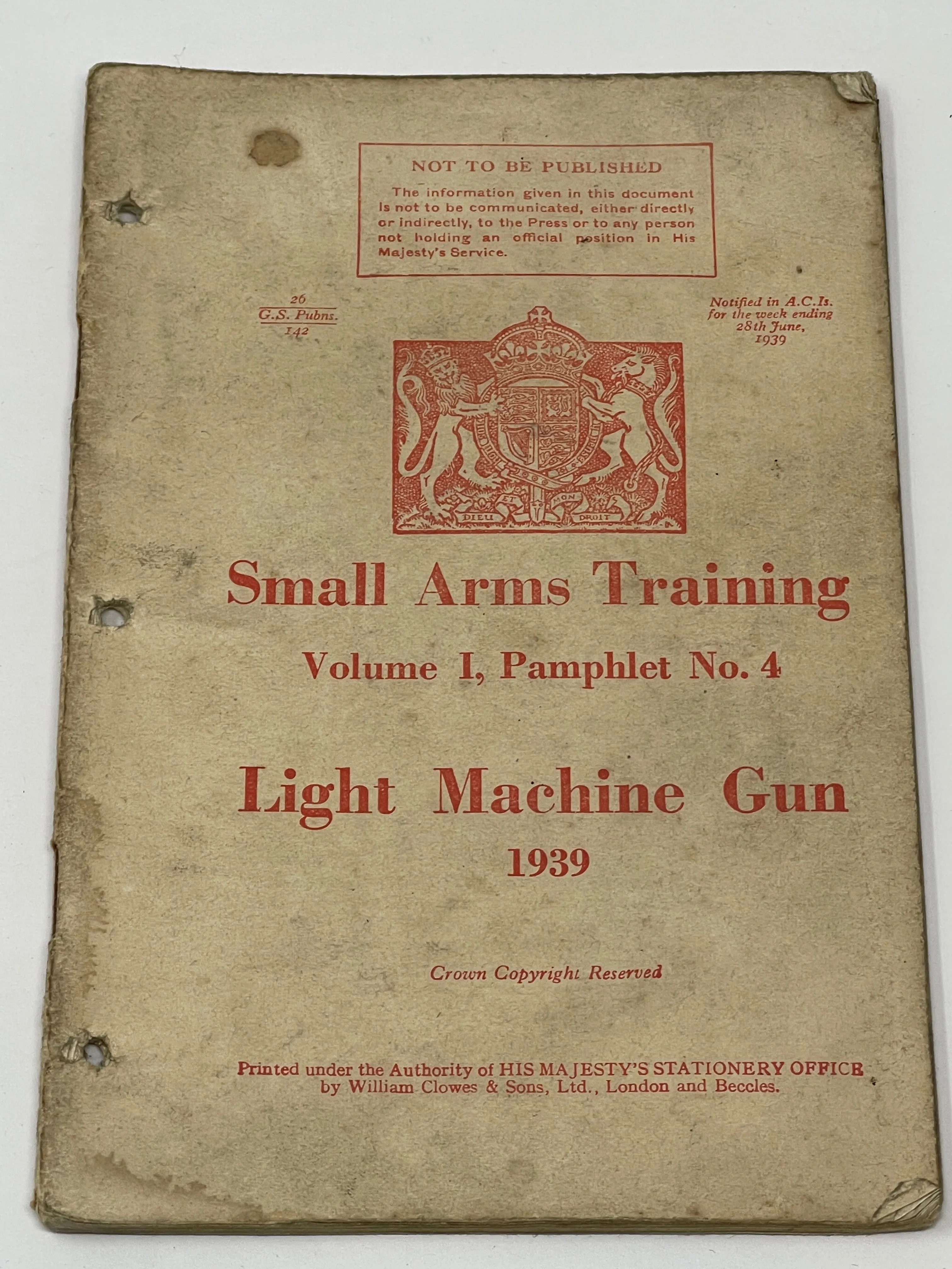 Small Arms training Light Machine Gun  Pamphlet No 4