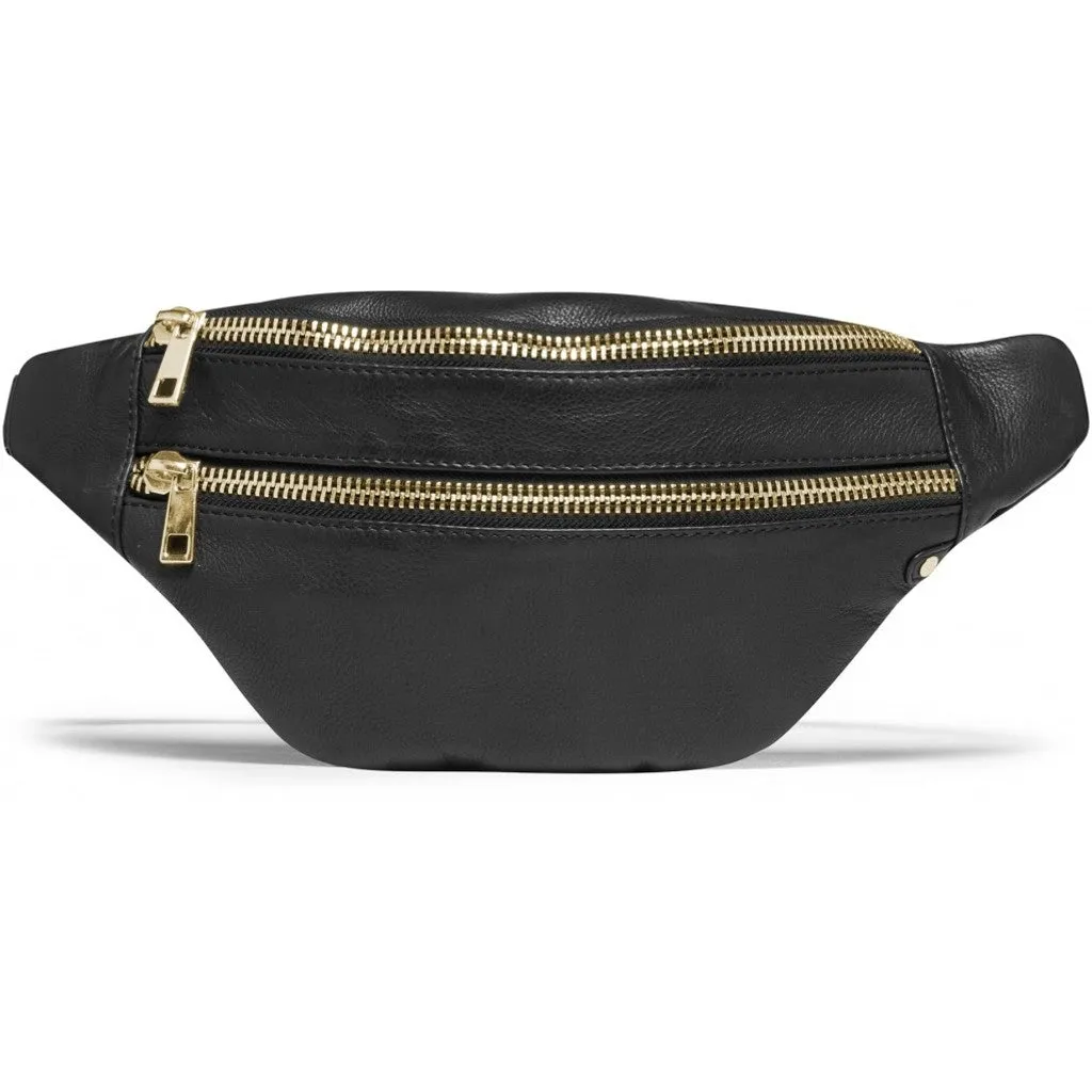 Soft leather bumbag with golden zippers / 13952 - Gold