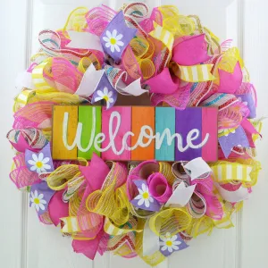 Summer Spring Welcome Door Wreath | Mother's Day Gift | Pink Purple Yellow White