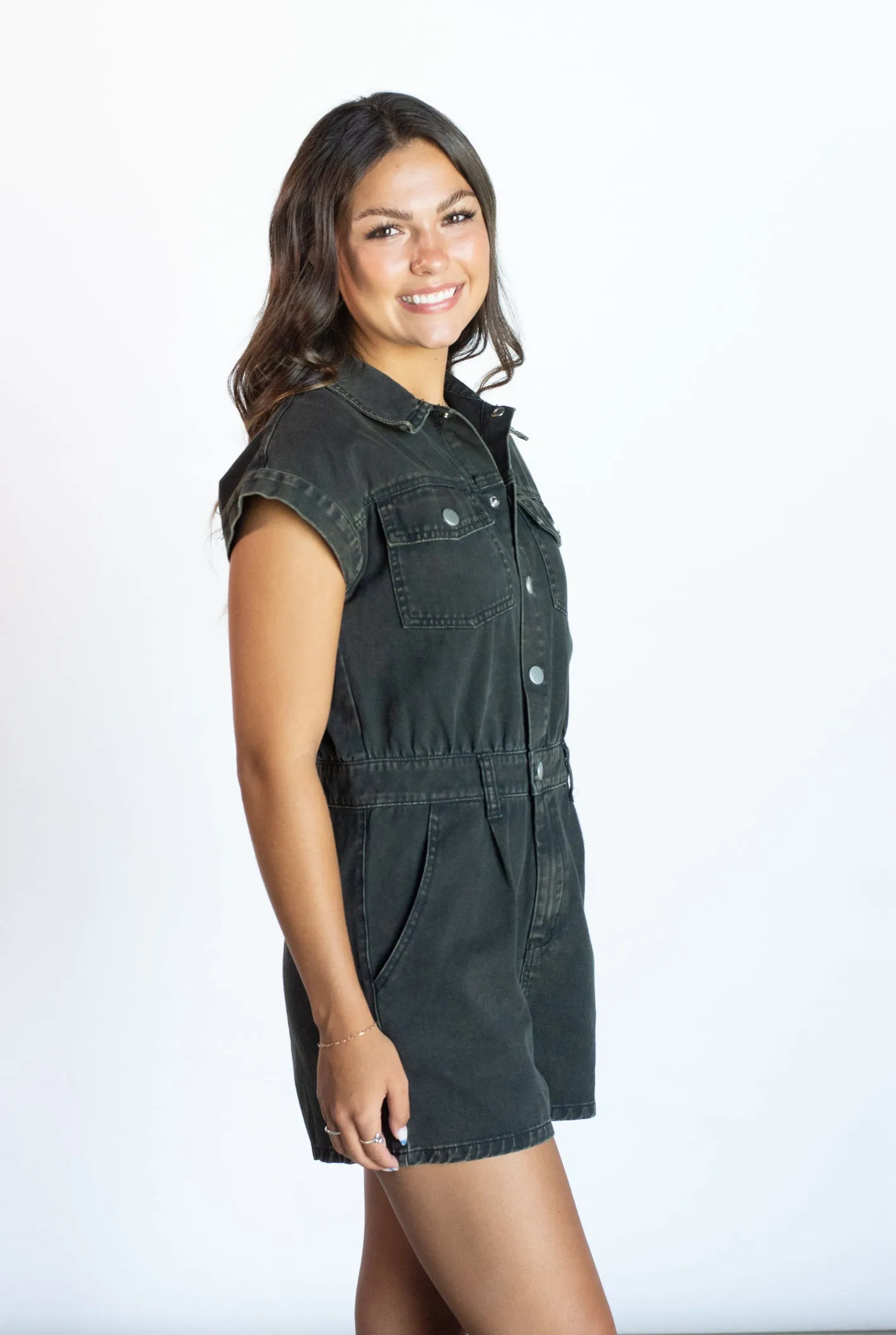 Where it Ends Black Denim Romper