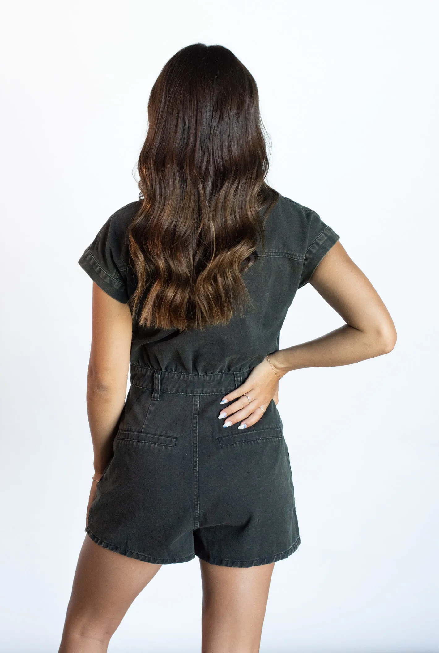 Where it Ends Black Denim Romper