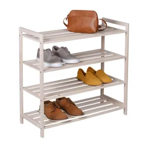 White Wash 4-Tier Bamboo Shoe Rack