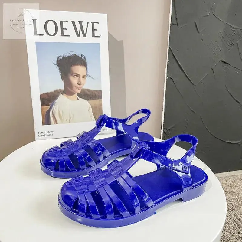 Women’s Retro Transparent Jelly Flats with Buckle