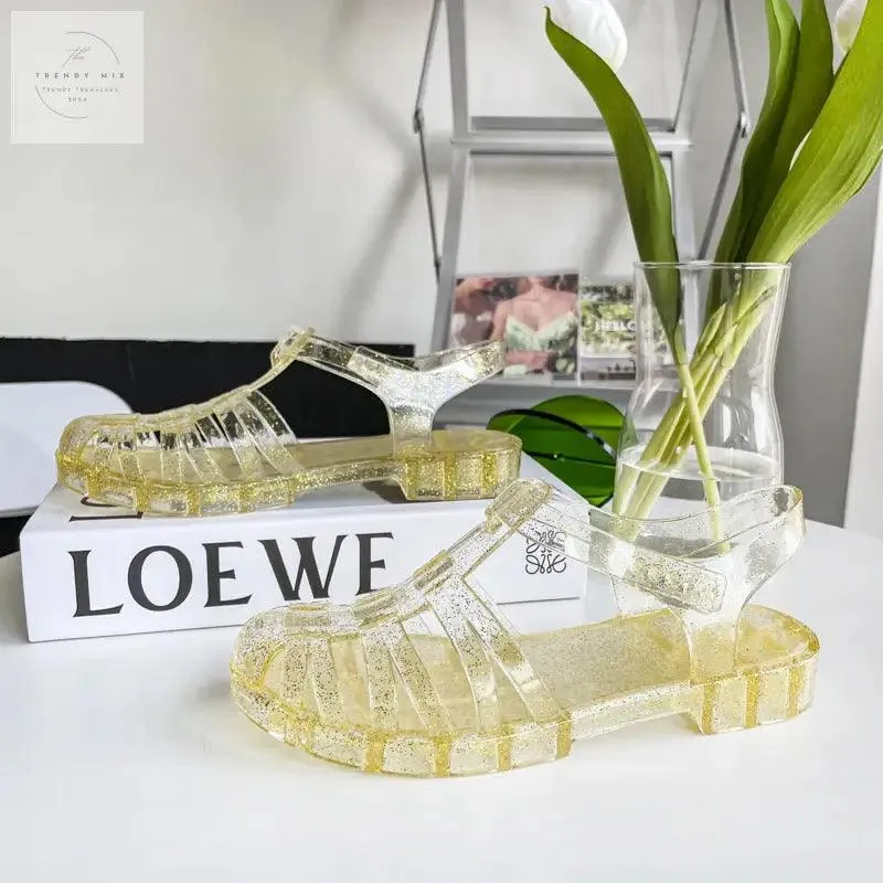 Women’s Retro Transparent Jelly Flats with Buckle