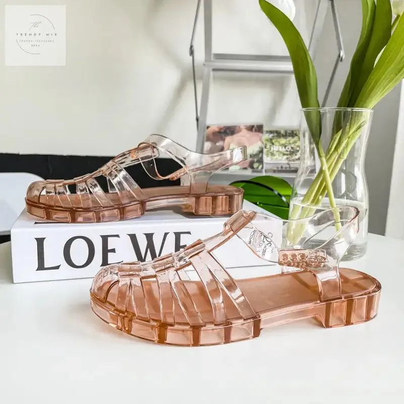 Women’s Retro Transparent Jelly Flats with Buckle