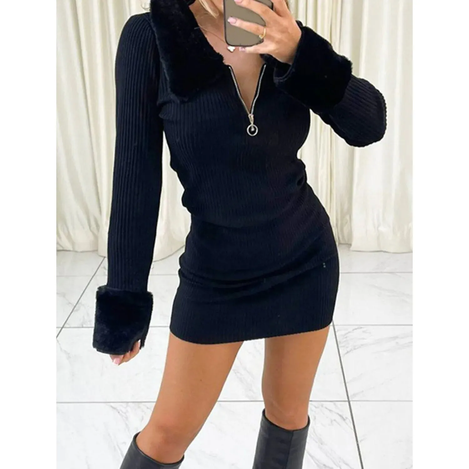 Women's Sheath Dress Long Sleeve Pure Color