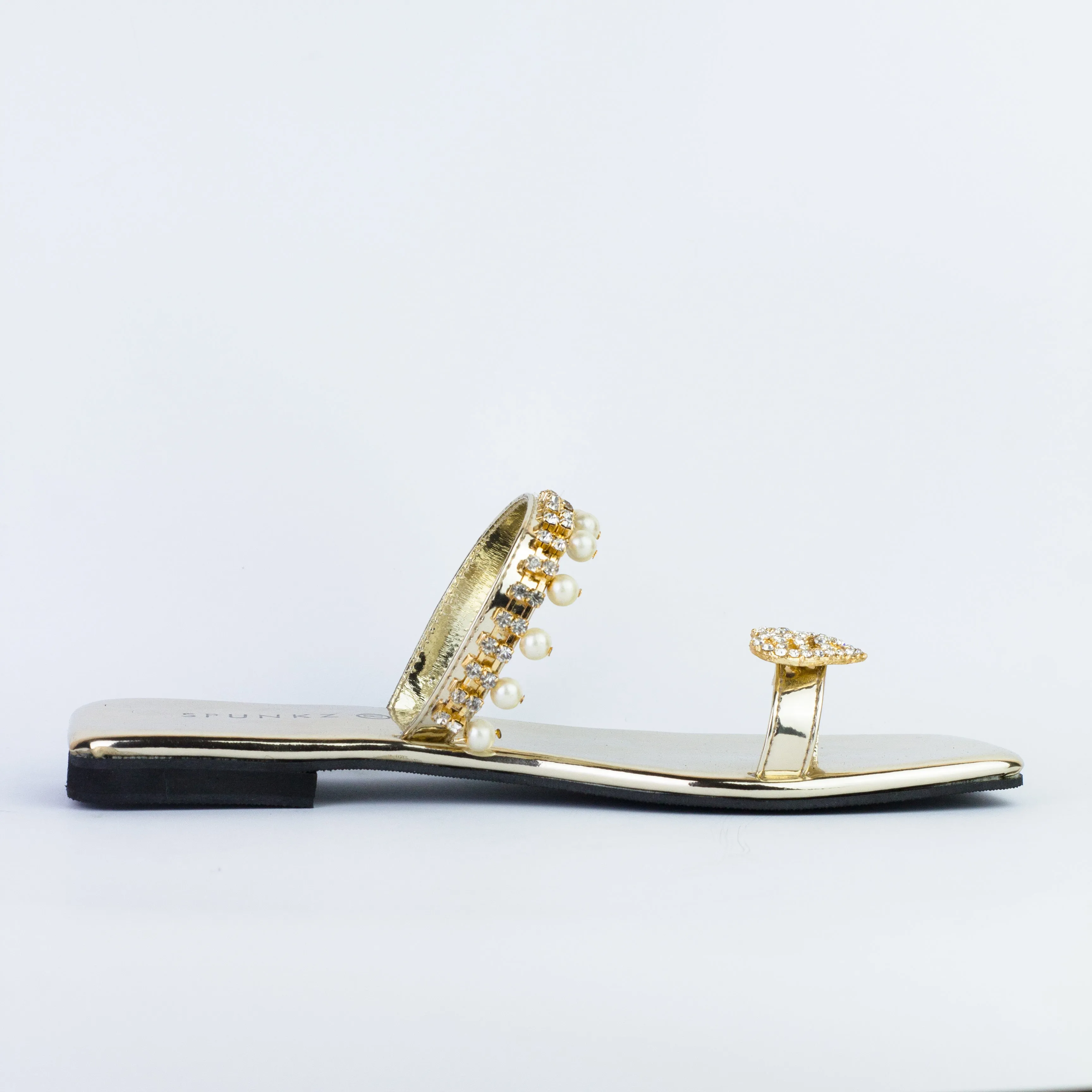 Zoe Golden Party Wear Slip-On Slides