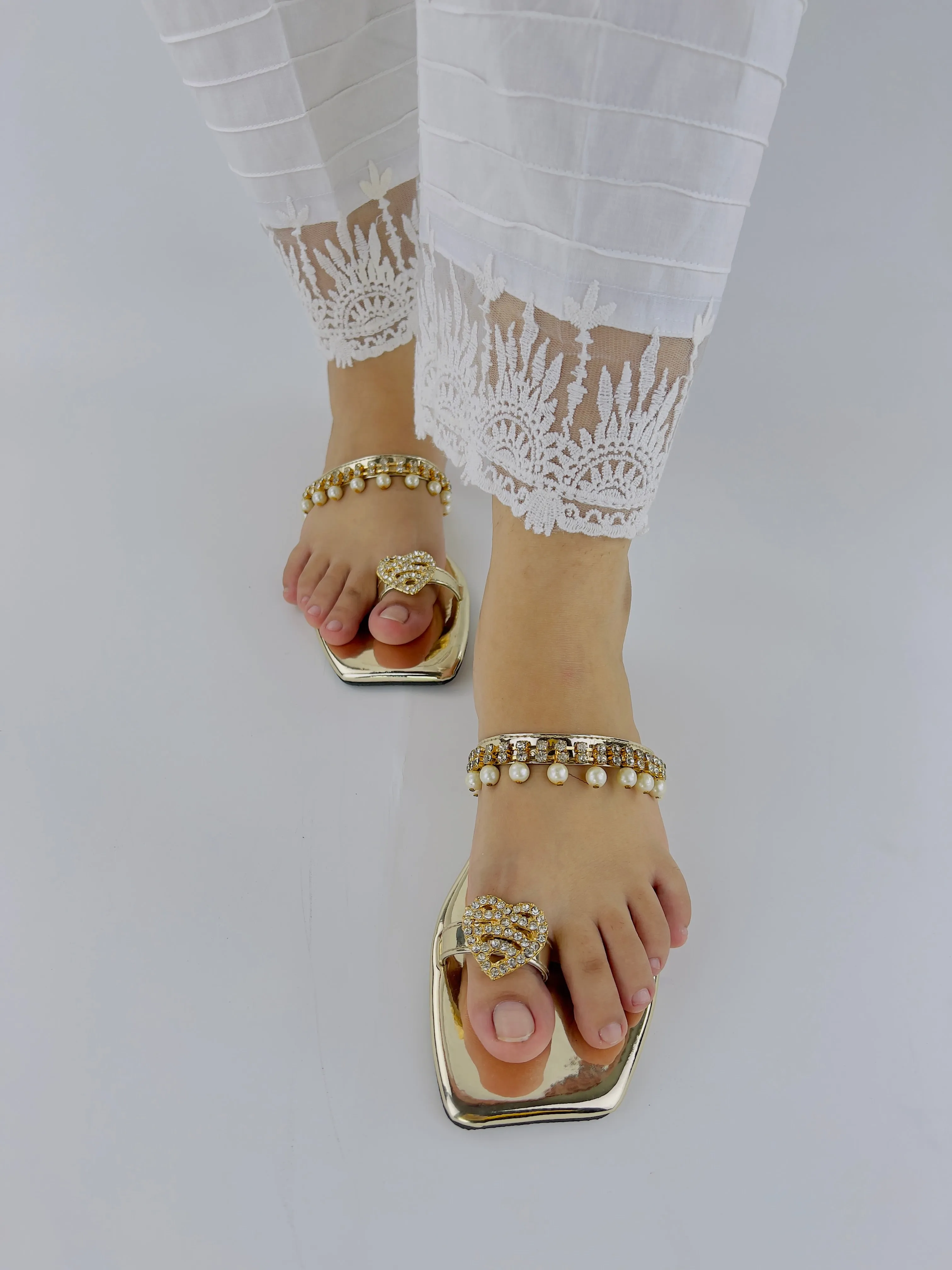 Zoe Golden Party Wear Slip-On Slides